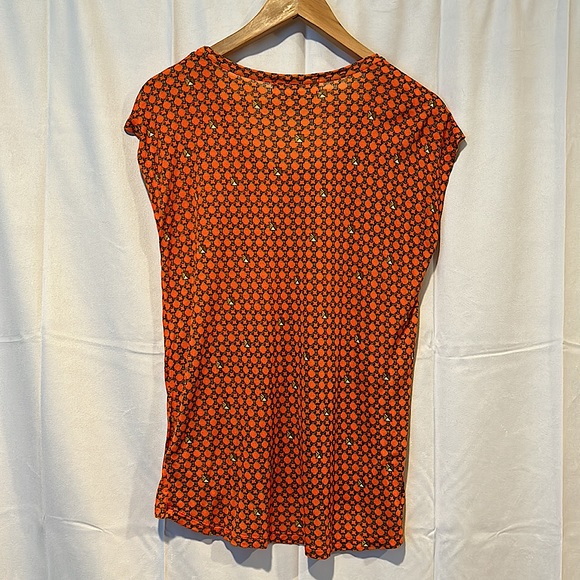 MICHAEL Michael Kors Cap Sleeve Vibrant Orange Chain Pattern Shirt Top *Size S* - Picture 2 of 4